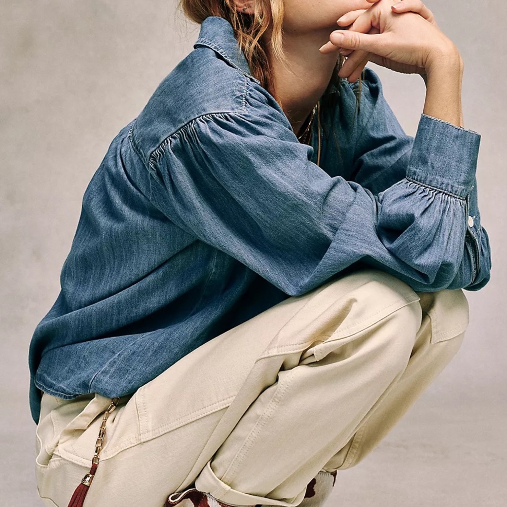Anthropologie Adorina Chambray Blouse M